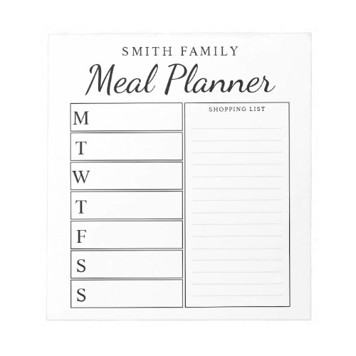 Modern Minimalist Family Meal Planner Notepad