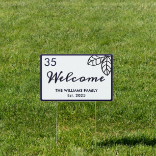Modern Minimalist Family Name House Number Welcome Sign