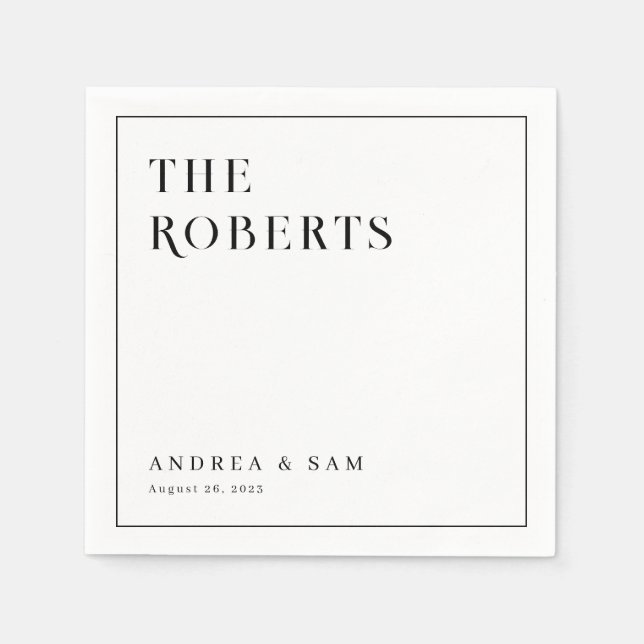 Modern Minimalist Family Name Wedding Napkins (Front)