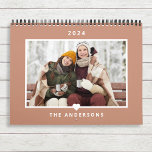 Modern Minimalist Family Photo Calendar<br><div class="desc">Custom-designed full year photo calendar featuring simple heart design with any background color of your choice.</div>