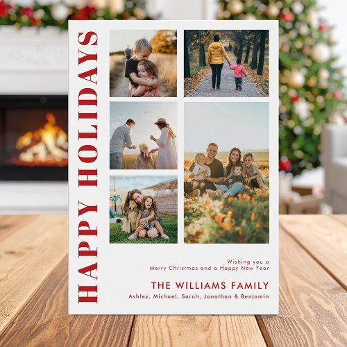 Modern Minimalist Family Photo Collage Holiday Card