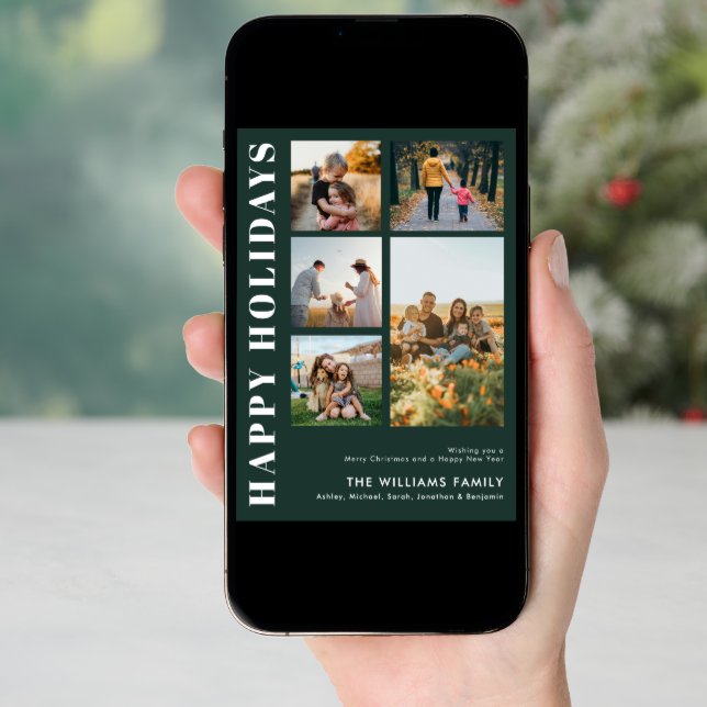 Modern Minimalist Family Photo Collage Holiday Card (Front Digital)