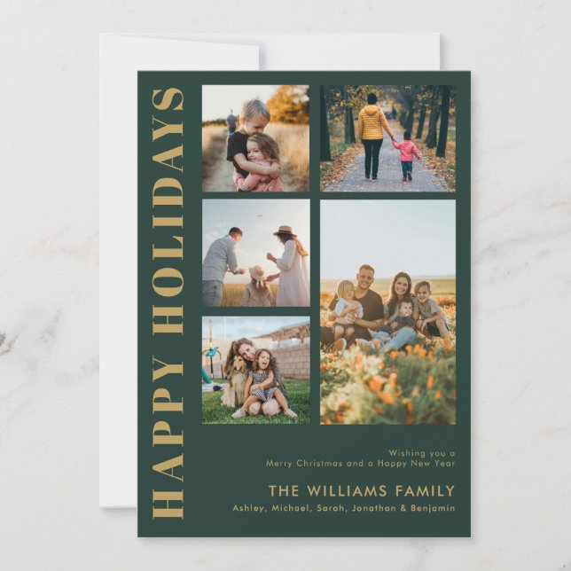 Modern Minimalist Family Photo Collage Holiday Card (Front)