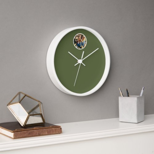 Modern Minimalist Family Photo Olive Green Clock