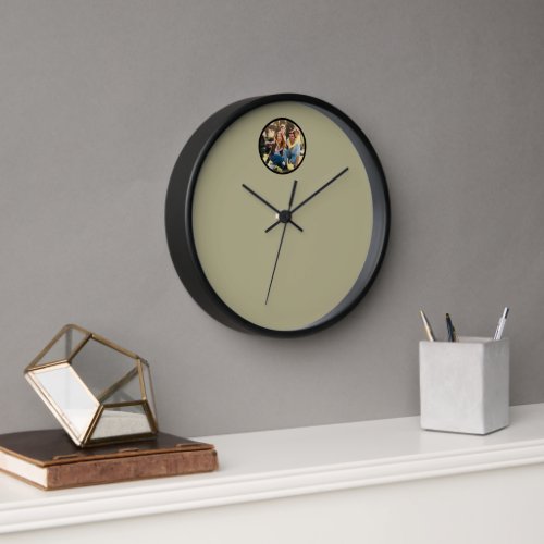 Modern Minimalist Family Photo Sage Green Clock