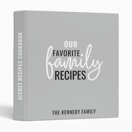 Modern Minimalist Family Recipes Gray Cookbook   3 Ring Binder