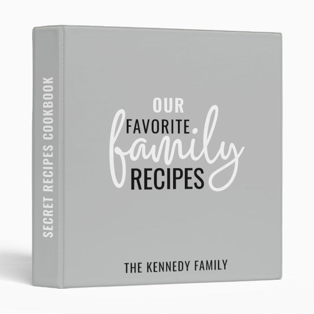 Modern Minimalist Family Recipes Gray Cookbook   3 Ring Binder (Front/Spine)