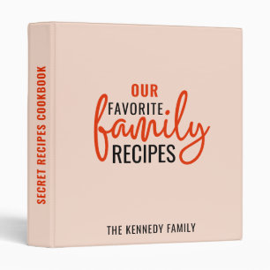 Modern Minimalist Family Recipes Pink Cookbook 3 Ring Binder