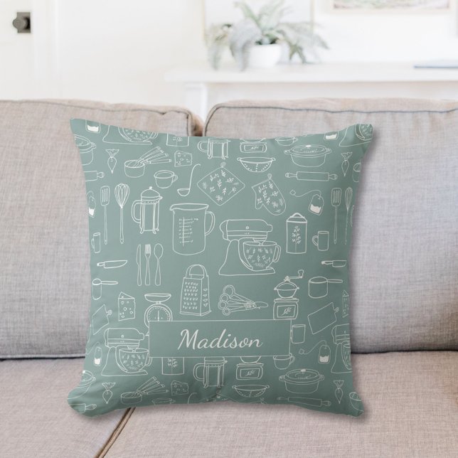 Modern Minimalist Farmhouse Kitchen Utensils Throw Pillow (In situ)