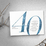 Modern minimalist faux blue glitter 40th birthday invitation<br><div class="desc">Modern minimalist 40th birthday party invitation features stylish faux blue glitter number 40 and your party details in classic serif font,   simple and elegant,  great surprise adult milestone birthday invitation.  
the background color can be changed to any color of your choice.</div>