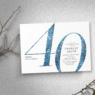 Modern minimalist faux blue glitter 40th birthday invitation