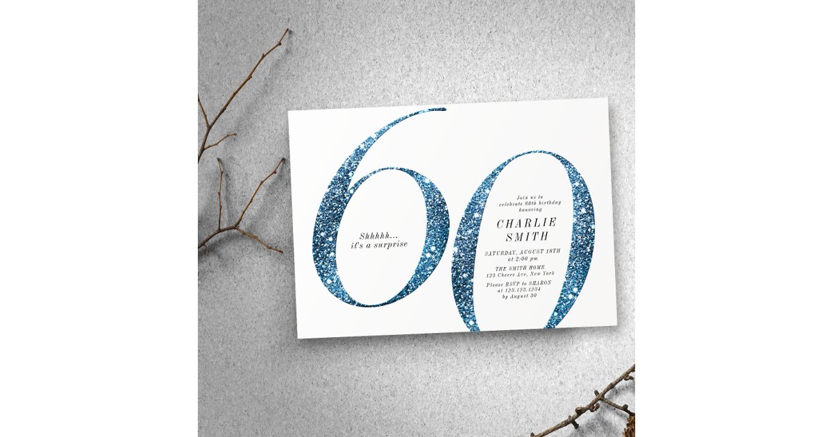 Modern minimalist faux blue glitter 60th birthday invitation