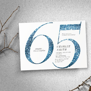 Modern minimalist faux blue glitter 65th birthday invitation