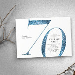 Modern minimalist faux blue glitter 70th birthday invitation<br><div class="desc">Modern minimalist 70th birthday party invitation features stylish faux blue glitter number 70 and your party details in classic serif font,   simple and elegant,  great surprise adult milestone birthday invitation.  
the background color can be changed to any color of your choice.</div>