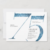 Modern minimalist faux blue glitter 75th birthday invitation (Front)
