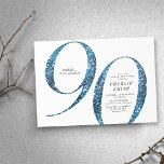 Modern minimalist faux blue glitter 90th birthday invitation<br><div class="desc">Modern minimalist 90th birthday party invitation features stylish faux blue glitter number 90 and your party details in classic serif font,   simple and elegant,  great surprise adult milestone birthday invitation.  
the background color can be changed to any color of your choice.</div>