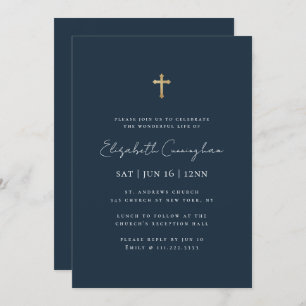 Modern Minimalist Faux Gold Cross Memorial Funeral Invitation