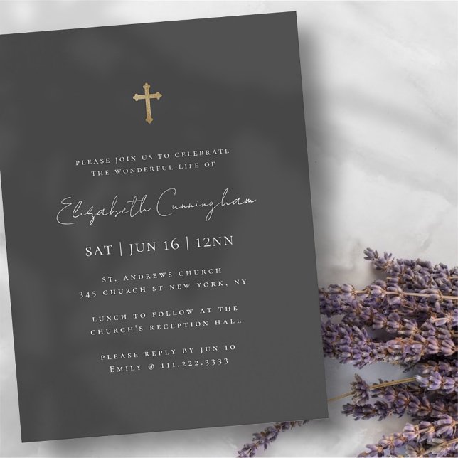 Modern Minimalist Faux Gold Cross Memorial Funeral Postcard (Creator Uploaded)