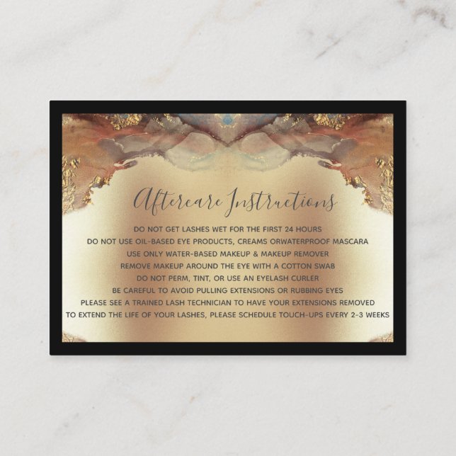 Modern Minimalist Faux Gold Foil Lash Aftercare Business Card (Back)