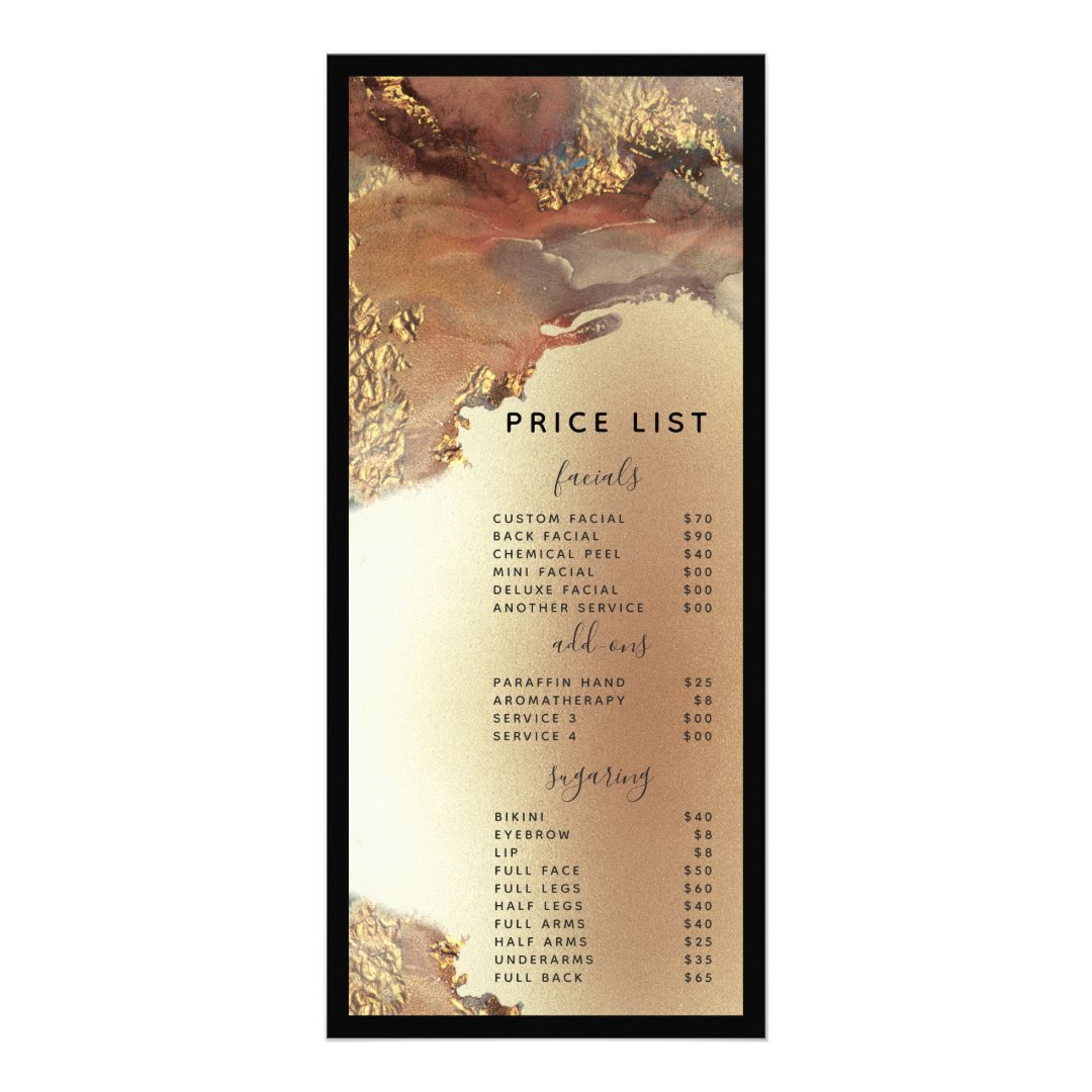 Modern Minimalist Faux Gold Foil Price list Rack Card Zazzle