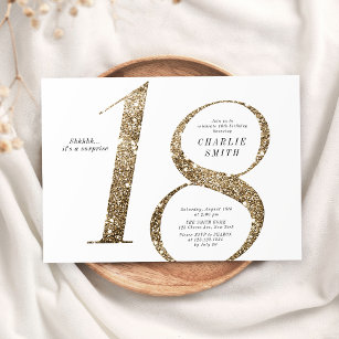 Modern minimalist faux gold glitter 18th birthday invitation