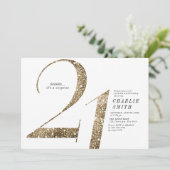 Modern minimalist faux gold glitter 21st birthday invitation (Standing Front)