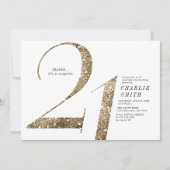 Modern minimalist faux gold glitter 21st birthday invitation (Front)
