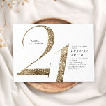 Modern minimalist faux gold glitter 21st birthday invitation<br><div class="desc">Modern minimalist 21st birthday party invitation features stylish faux gold glitter number 21 and your party details in classic serif font,   simple and elegant,  great surprise adult milestone birthday invitation.  
the background color can be changed to any color of your choice.</div>