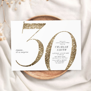 Modern minimalist faux gold glitter 30th birthday invitation