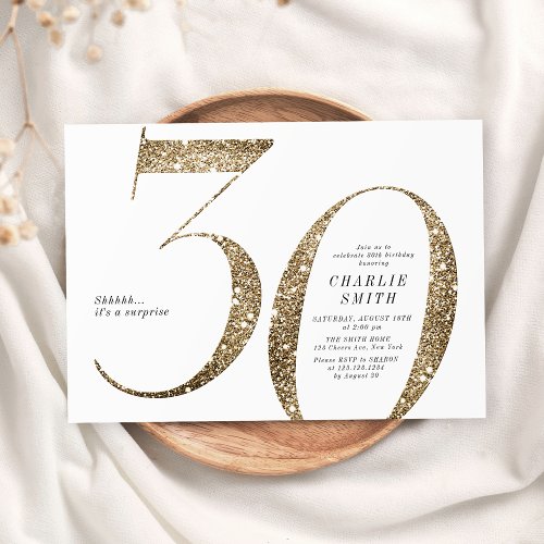 Modern minimalist faux gold glitter 30th birthday invitation