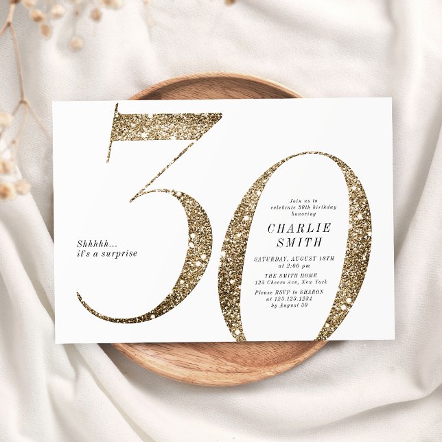Modern minimalist faux gold glitter 30th birthday invitation (Modern minimalist faux gold glitter 30th birthday invitation)