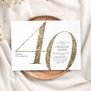 Modern minimalist faux gold glitter 40th birthday invitation