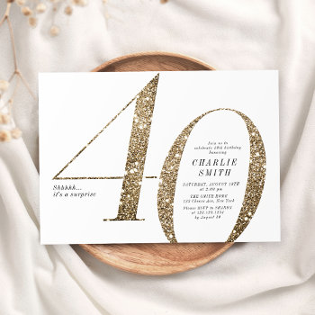 Modern Minimalist Faux Gold Glitter 40th Birthday Invitation by AvaPaperie at Zazzle