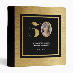 Modern minimalist faux gold glitter 50th birthday 3 ring binder