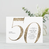 Modern minimalist faux gold glitter 50th birthday invitation (Standing Front)