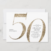 Modern minimalist faux gold glitter 50th birthday invitation (Front)