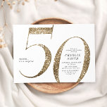 Modern minimalist faux gold glitter 50th birthday invitation<br><div class="desc">Modern minimalist 50th birthday party invitation features stylish faux gold glitter number 50 and your party details in classic serif font,   simple and elegant,  great surprise adult milestone birthday invitation.  
the background color can be changed to any color of your choice.</div>