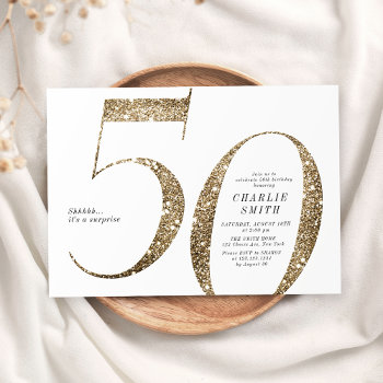 Modern Minimalist Faux Gold Glitter 50th Birthday Invitation by AvaPaperie at Zazzle
