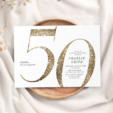 Modern minimalist faux gold glitter 50th birthday invitation