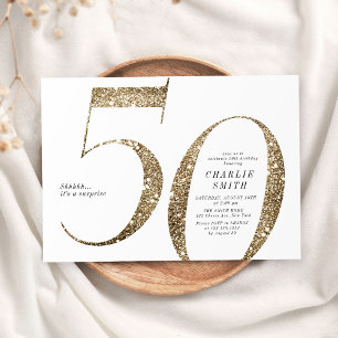 Modern minimalist faux gold glitter 50th birthday invitation