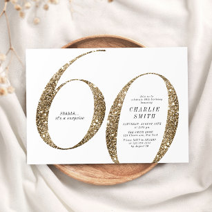 Modern minimalist faux gold glitter 60th birthday invitation
