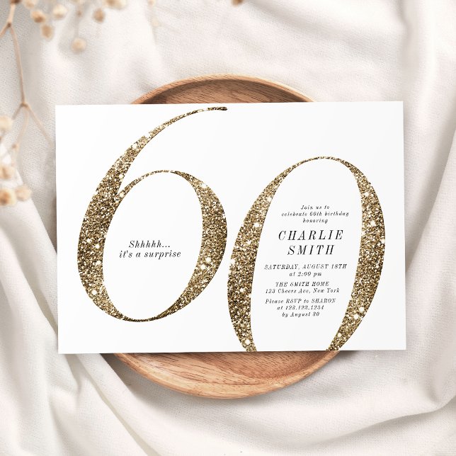 Modern minimalist faux gold glitter 60th birthday invitation (Modern minimalist faux gold glitter 60th birthday invitation)