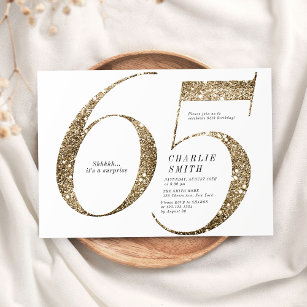Modern minimalist faux gold glitter 65th birthday invitation