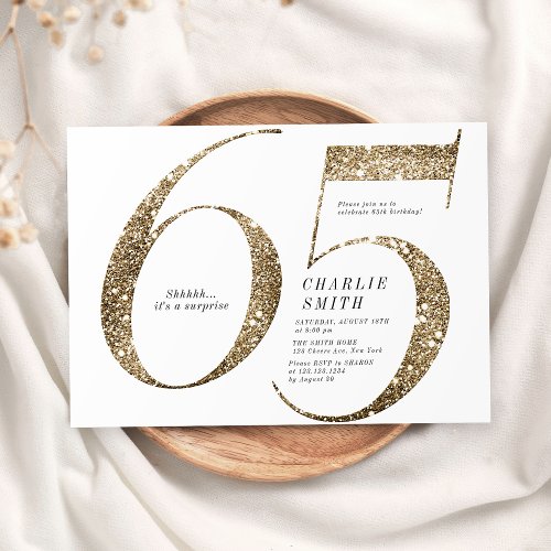 Modern minimalist faux gold glitter 65th birthday invitation