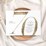 Modern minimalist faux gold glitter 70th birthday invitation<br><div class="desc">Modern minimalist 70th birthday party invitation features stylish faux gold glitter number 70 and your party details in classic serif font,   simple and elegant,  great surprise adult milestone birthday invitation.  
the background color can be changed to any color of your choice.</div>
