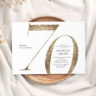 Modern minimalist faux gold glitter 70th birthday invitation