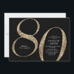 Modern minimalist faux gold glitter 80th birthday invitation<br><div class="desc">Modern minimalist 80th birthday party invitation features stylish faux gold glitter number 80 and your party details in classic serif font,   simple and elegant,  great surprise adult milestone birthday invitation.  
the background color can be changed to any color of your choice.</div>