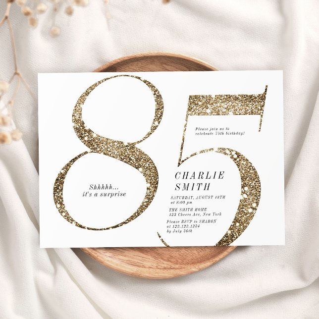 Modern minimalist faux gold glitter 85th birthday invitation (Modern minimalist faux gold glitter 85th birthday invitation)