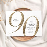 Modern minimalist faux gold glitter 90th birthday invitation<br><div class="desc">Modern minimalist 90th birthday party invitation features stylish faux gold glitter number 90 and your party details in classic serif font,   simple and elegant,  great surprise adult milestone birthday invitation.  
the background color can be changed to any color of your choice.</div>