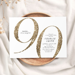 Modern minimalist faux gold glitter 90th birthday invitation